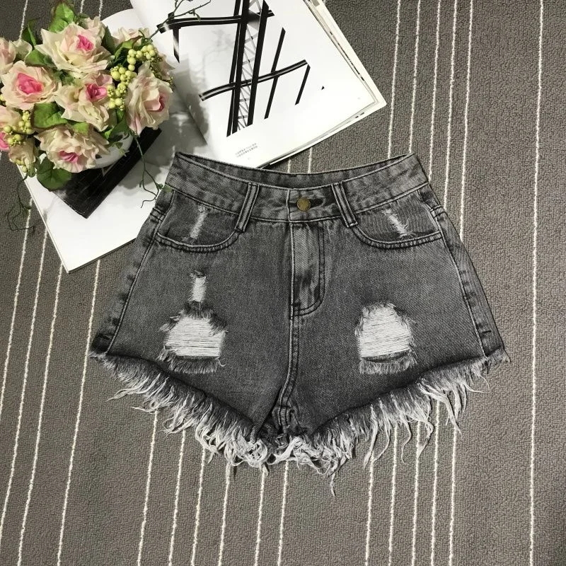 New High Waist Tassel Broken Denim Shorts Female 2024 Summer Korean Version Raw Edge Wide Leg Loose Plus Size Jean Shorts Women - Image 4