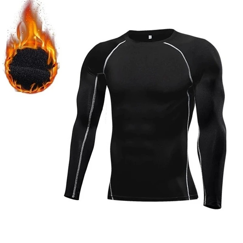 Men Thermal Undershirt Winter Thin Fleece Elastic Compression Sports Wear