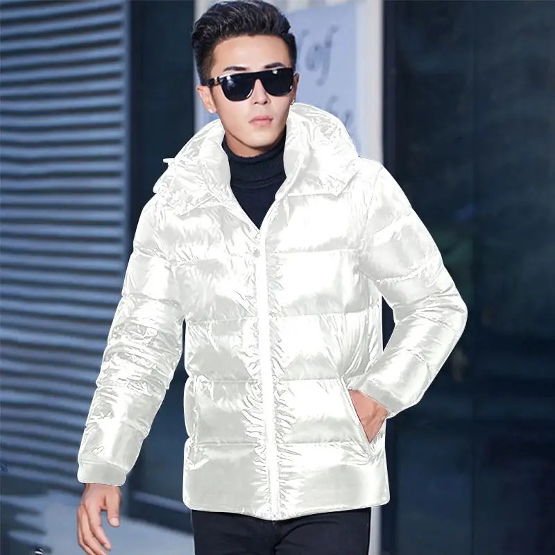 Men Glossy Parka Jacket Hooded Winter Windproof Rainproof Warm Coat - Image 7