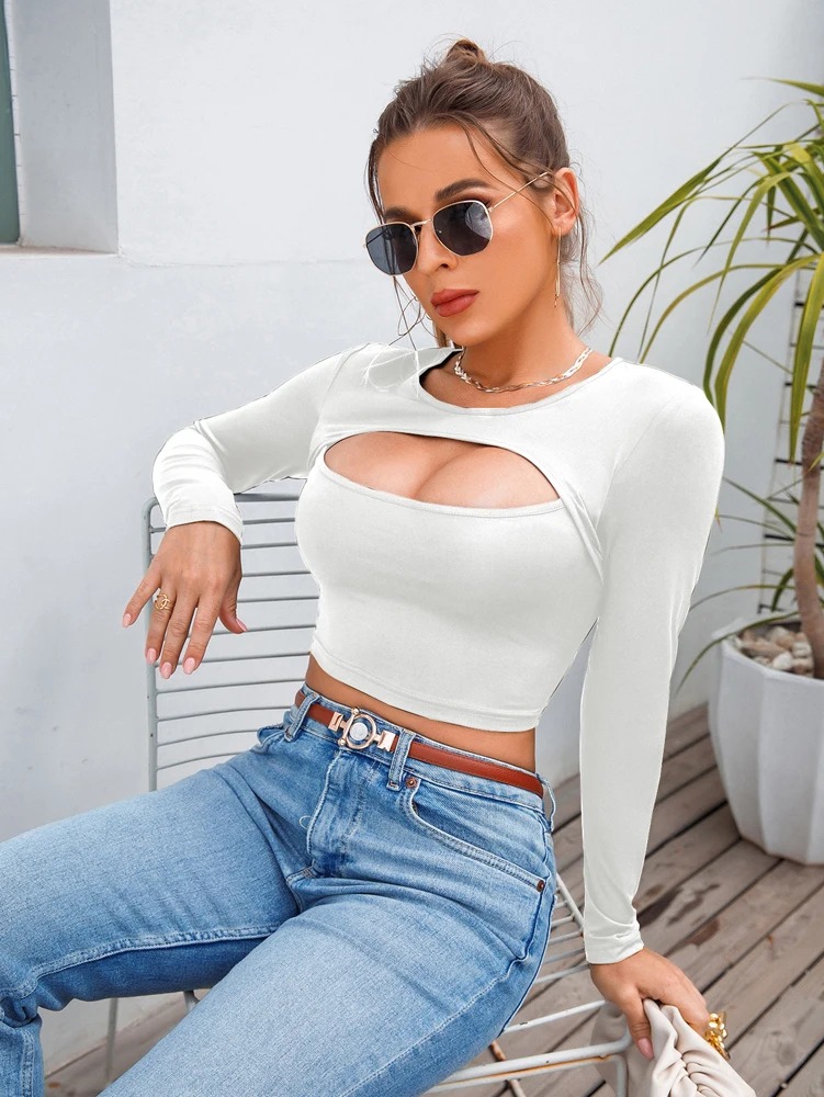 Women's Casual Round Neck Long Sleeve Hollow Fitness Crop Top – Yoga Sweatshirt - Image 6