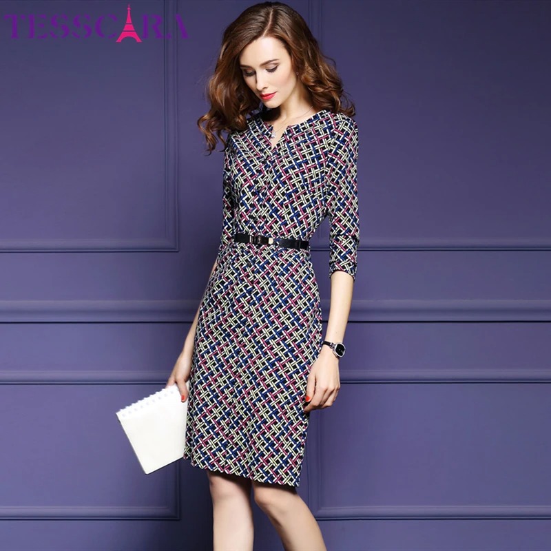 TESSCARA Plaid Pencil Dress for Women | Elegant Autumn Office Work Wear Retro Dress - Image 7