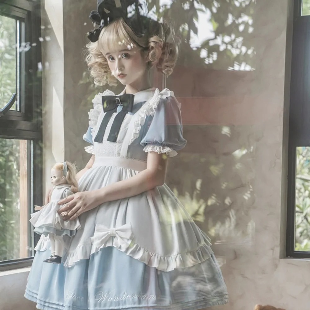 Sweet Lolita Wonderland Maid Dress Bow Lace Kawaii Two Piece Set - Image 8