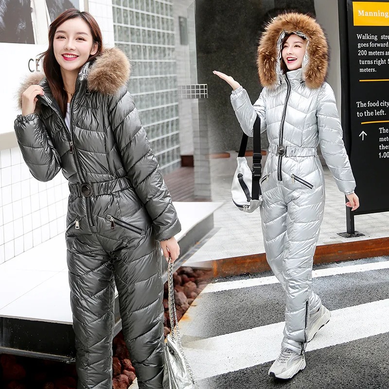 Thickened Cotton Padded Women One Piece Ski Suit Winter Outdoor Slim Fit Snowsuit