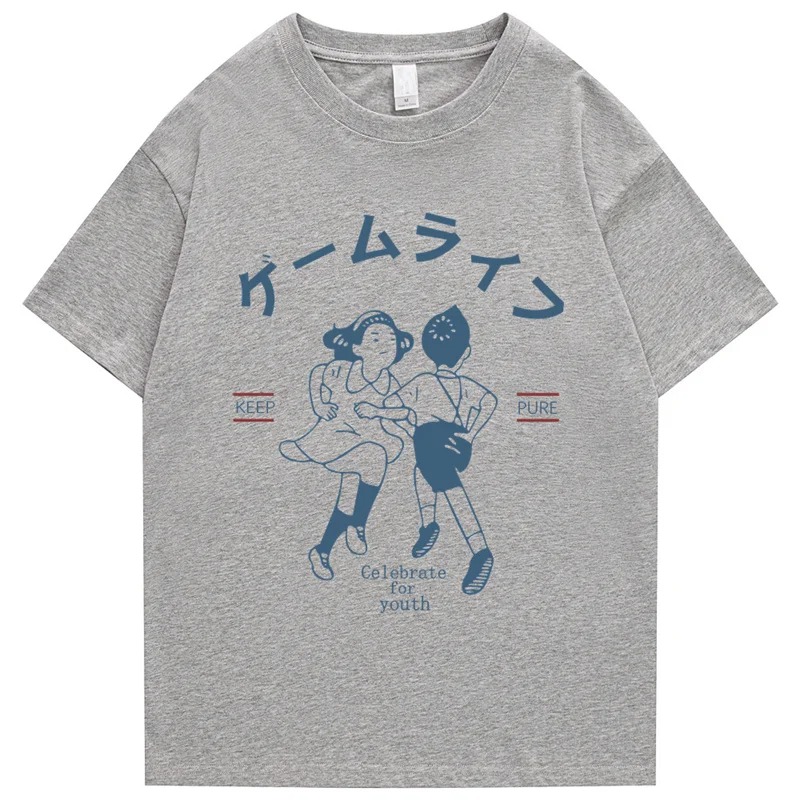 Men’s Harajuku Hip Hop T-Shirt Japanese Kanji Print Cotton Casual Streetwear Short Sleeve Tee - Image 8
