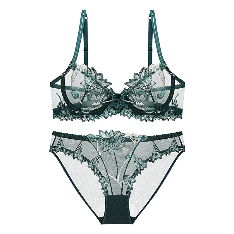 Sexy Floral Lace Lingerie Set Women Transparent Breathable Bra Underwear Set