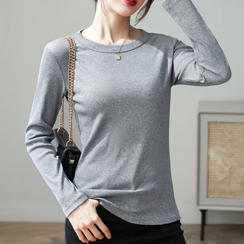 Women’s Korean Long Sleeve Basic T-Shirt – Autumn Slim Fit O-Neck Top - Image 5