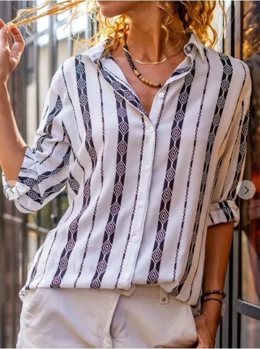 Office Lady Long Sleeve Striped Lapel Chiffon Blouse – Elegant Loose Chic Women Tunic - Image 4
