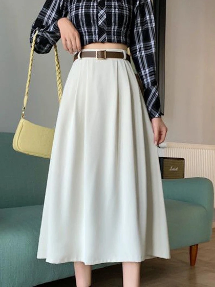 Autumn Winter Women High Waist Midi Skirt Elegant Loose Korean Fashion Skirt