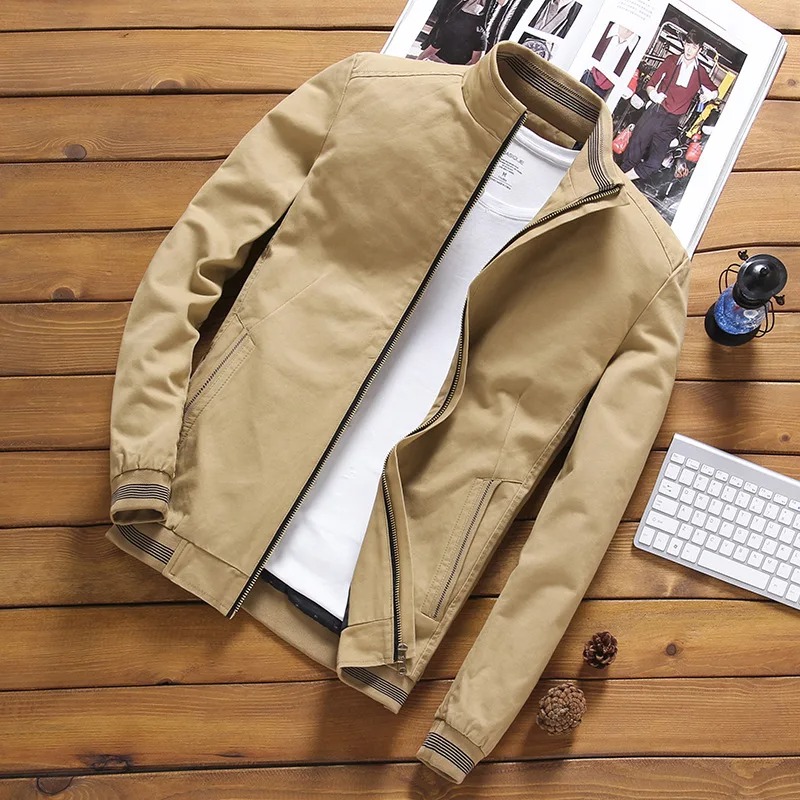 Men’s Cotton Bomber Jacket – Casual Stand Collar Slim Windbreaker Baseball Coat - Image 4