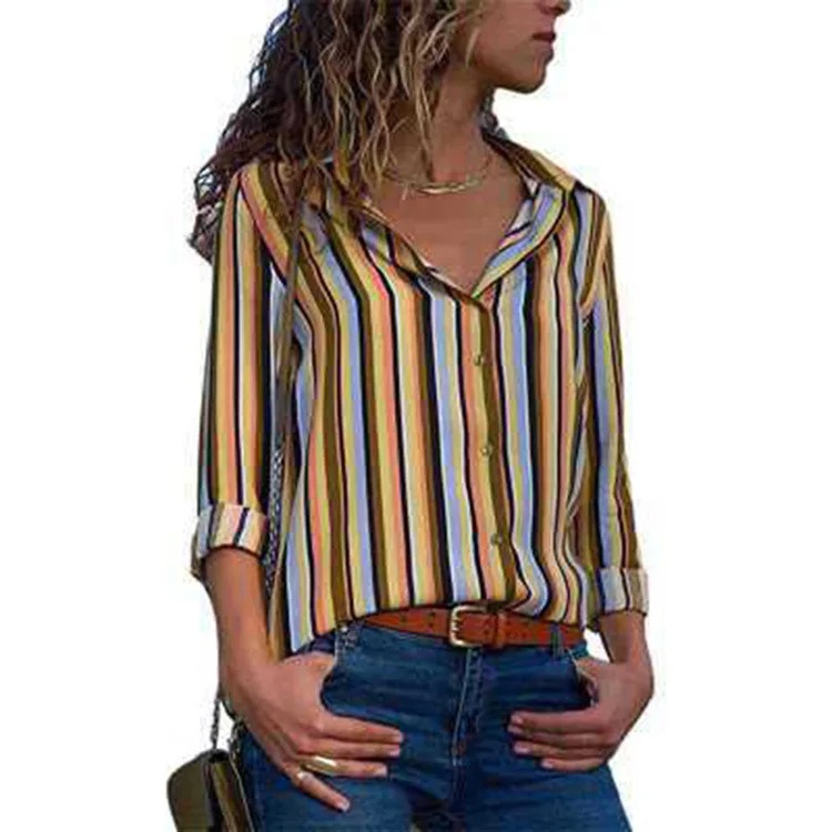 Office Lady Long Sleeve Striped Lapel Chiffon Blouse – Elegant Loose Chic Women Tunic - Image 2