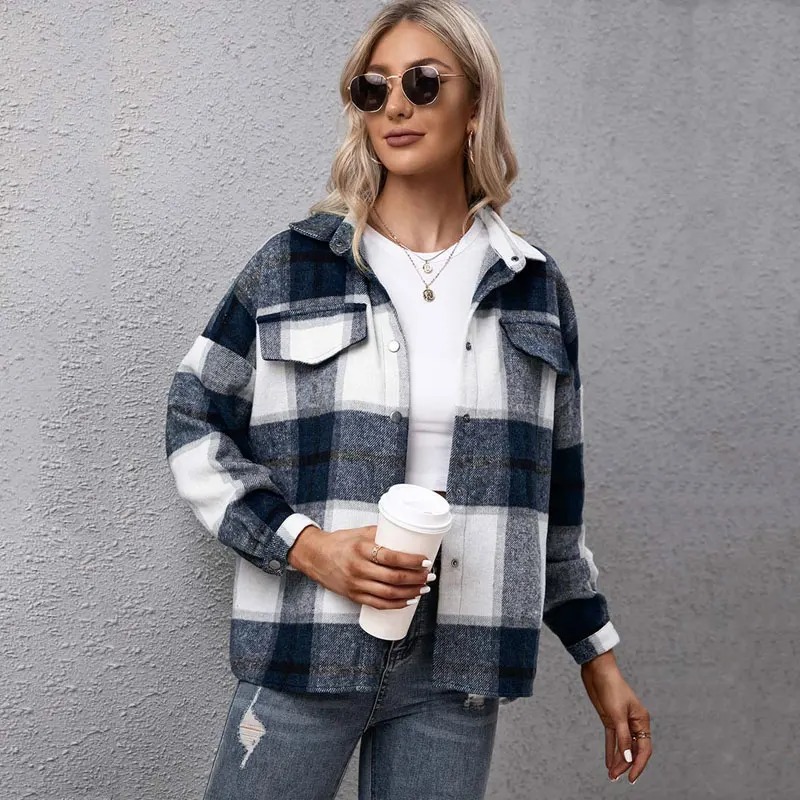 Women’s Oversized Plaid Jacket – Checkered Long Sleeve Shirt Coat Streetwear Outerwear - Image 2