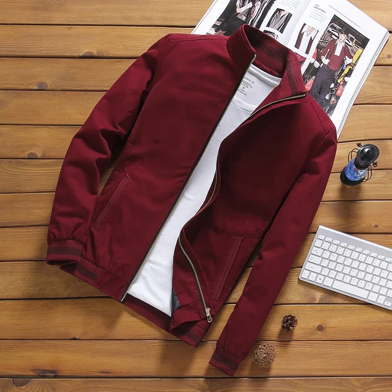 Men’s Cotton Bomber Jacket – Casual Stand Collar Slim Windbreaker Baseball Coat - Image 2