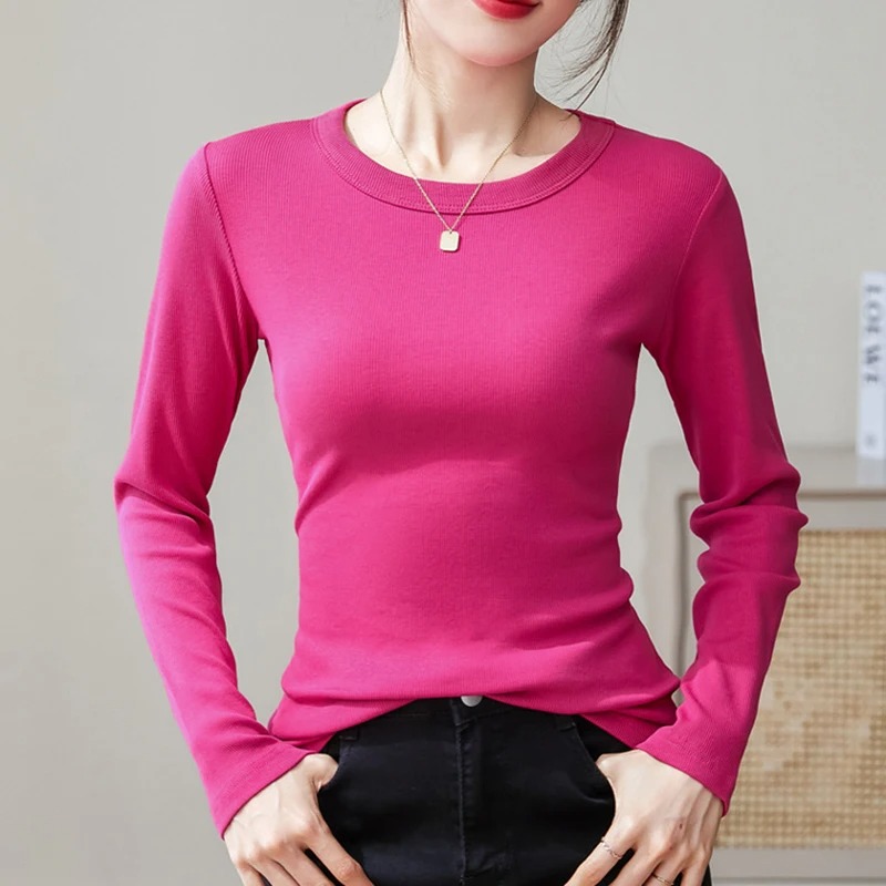 Women’s Korean Long Sleeve Basic T-Shirt – Autumn Slim Fit O-Neck Top