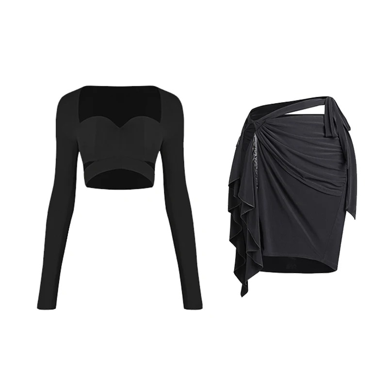Kids Latin Dance Clothes Girls Long SLeeves Tops Hollow Out Fringe Skirt Cha Cha Rumba Samba Dance Practice Show Wear DNV19557 - Image 5