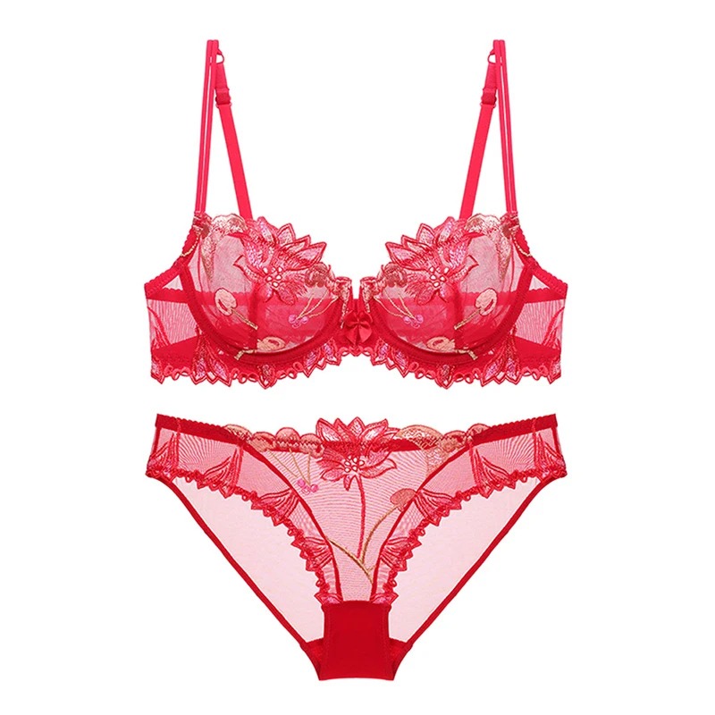 Sexy Floral Lace Lingerie Set Women Transparent Breathable Bra Underwear Set - Image 3