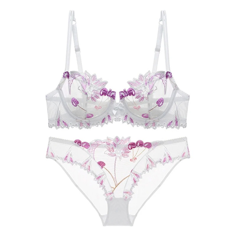 Sexy Floral Lace Lingerie Set Women Transparent Breathable Bra Underwear Set - Image 2
