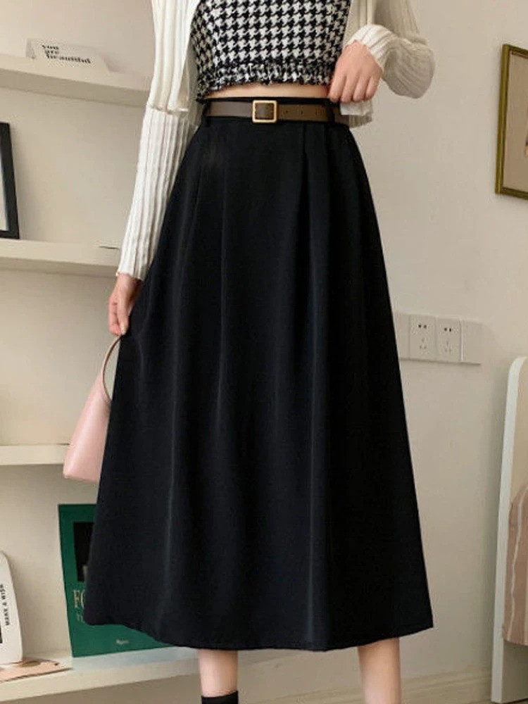 Autumn Winter Women High Waist Midi Skirt Elegant Loose Korean Fashion Skirt - Image 4