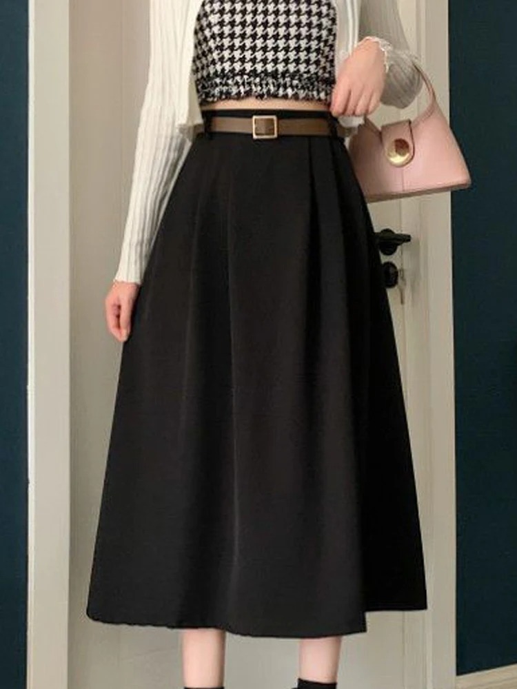 Autumn Winter Women High Waist Midi Skirt Elegant Loose Korean Fashion Skirt - Image 5