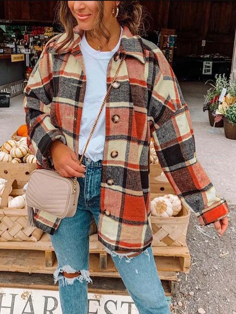 Women Oversized Plaid Shirt