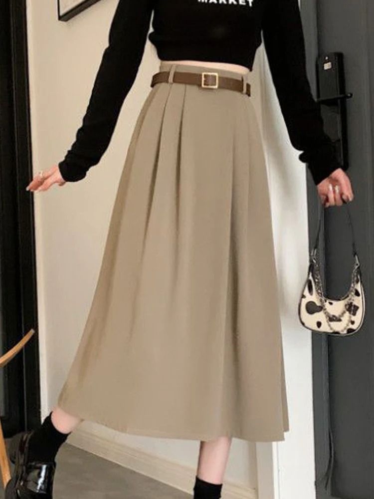 Autumn Winter Women High Waist Midi Skirt Elegant Loose Korean Fashion Skirt - Image 2