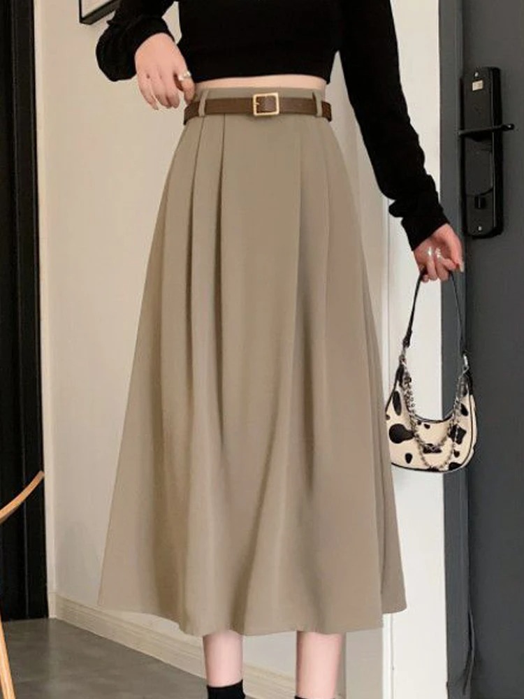 Autumn Winter Women High Waist Midi Skirt Elegant Loose Korean Fashion Skirt - Image 3