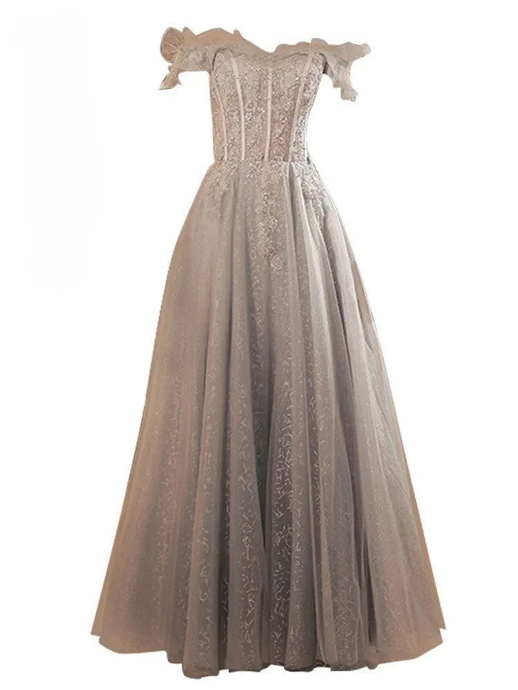 Customized Slim A-Line Evening Gown | Sequin Bandage Strapless Off-Shoulder Backless Floor-Length Party Dress