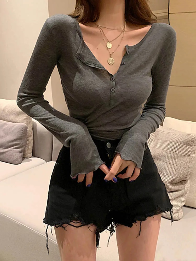 Thin Sexy Slim T-Shirt for Women – Cotton Long Sleeve Korean Fashion Autumn Top - Image 7