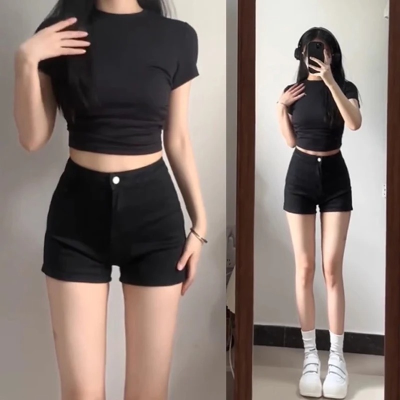 Women’s Black High-Waisted Ultra-Short Slim Fit Casual Tights Pants – Summer Petite Stretch Shorts - Image 6