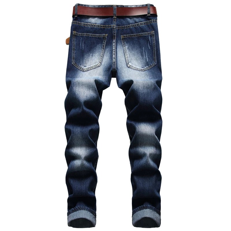 Men Summer Trend Straight Jeans Thin Blue Printed Casual Elastic Denim - Image 5
