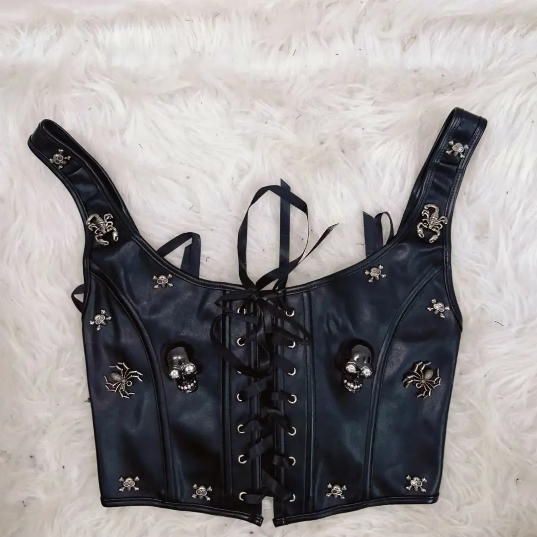 Women’s Gothic Skull Corset Tank Top – Y2K Punk Vintage Sexy Crop Top - Image 6