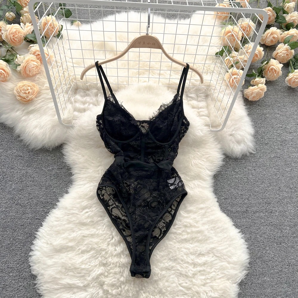 Women Lace Suspender Vest Two Piece Set High Waist Tassel Trousers - Image 6