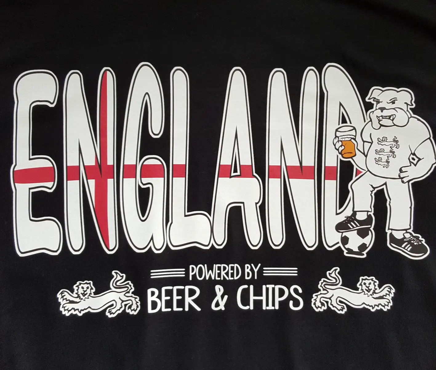 Funny England Bulldog Beer & Chips Men’s T-Shirt | Casual Short Sleeve Football Graphic Tee - Image 5