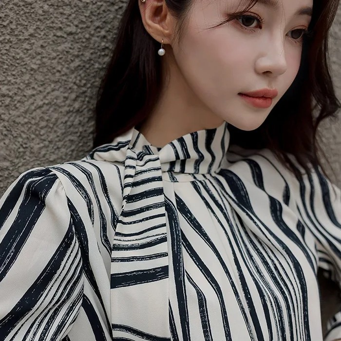 Women’s Zebra Striped Retro Shirt – Autumn Long Sleeve Personality Top - Image 6