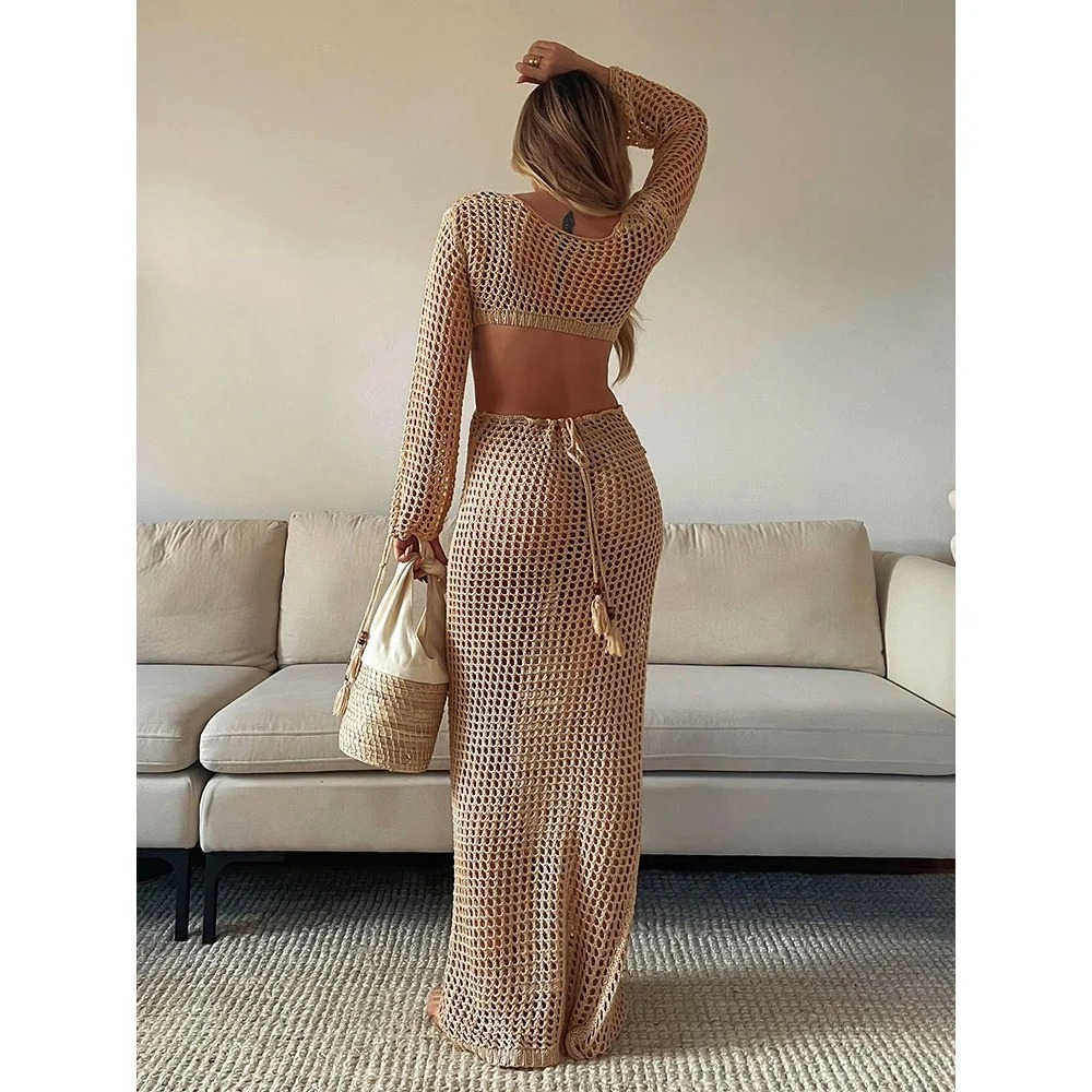 2024 Knitted Beach Cover-Up Dress | Sexy See-Through Maxi Slit Hollow-Out Summer Bikini Cover-Up - Image 2