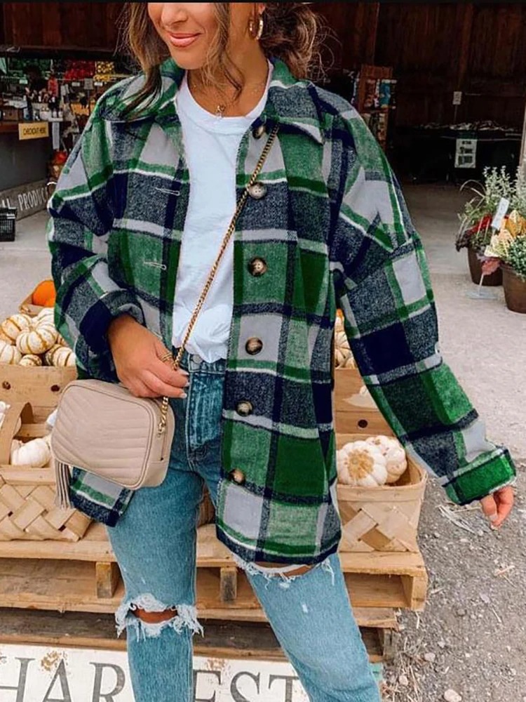 Women Oversized Plaid Shirt - Image 6