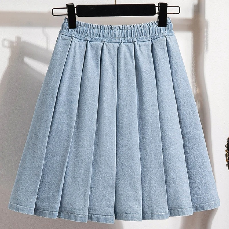 5XL Oversize Denim Skirts Women Lace Up Pleated Skirt Summer Elastic Waist Cute Soft Girl Frilly Loose Jeans Mini Skirt Culotte - Image 6