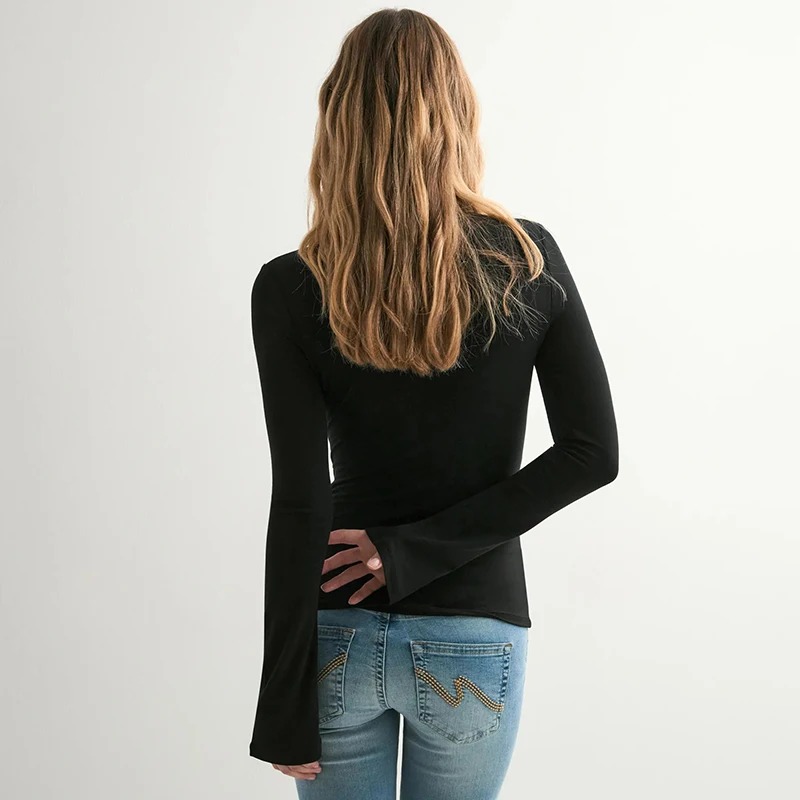 UTENOVA Women's Fall New Arrival Round Neck Bell Sleeve Tie-Front Top – Chic Casual Streetwear - Image 5