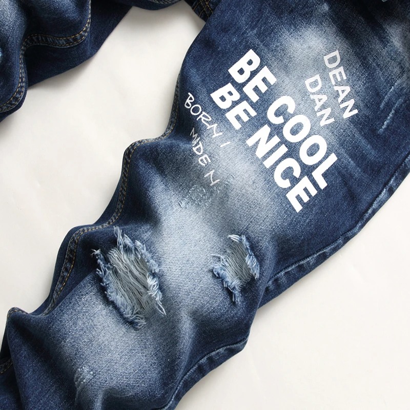 Men Summer Trend Straight Jeans Thin Blue Printed Casual Elastic Denim - Image 6