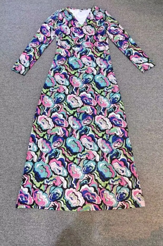 Women Peony Print V-Collar Long Sleeve Slim Knitted Dress – Sexy Stretch Club Long Dress - Image 4