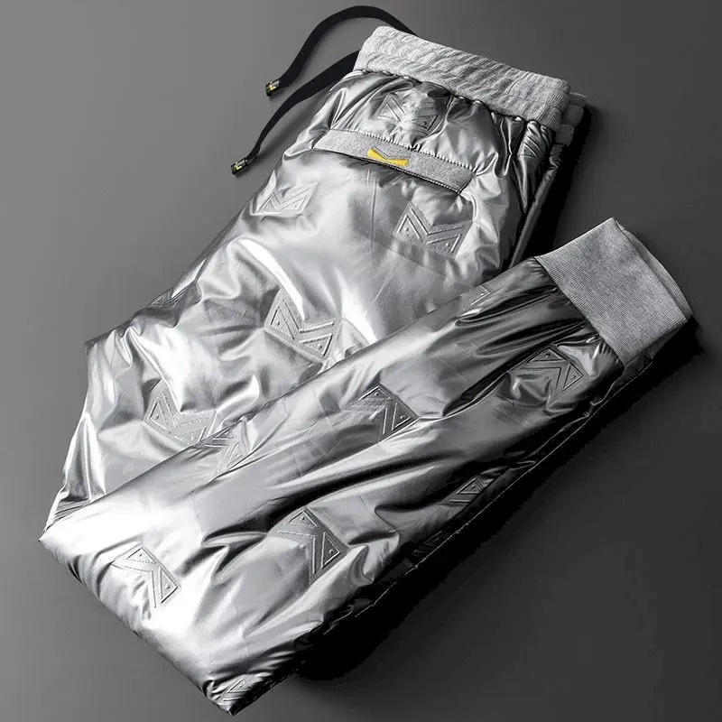 Men White Duck Down Pants Winter Thick Warm Lightweight Outdoor Trousers - Image 5