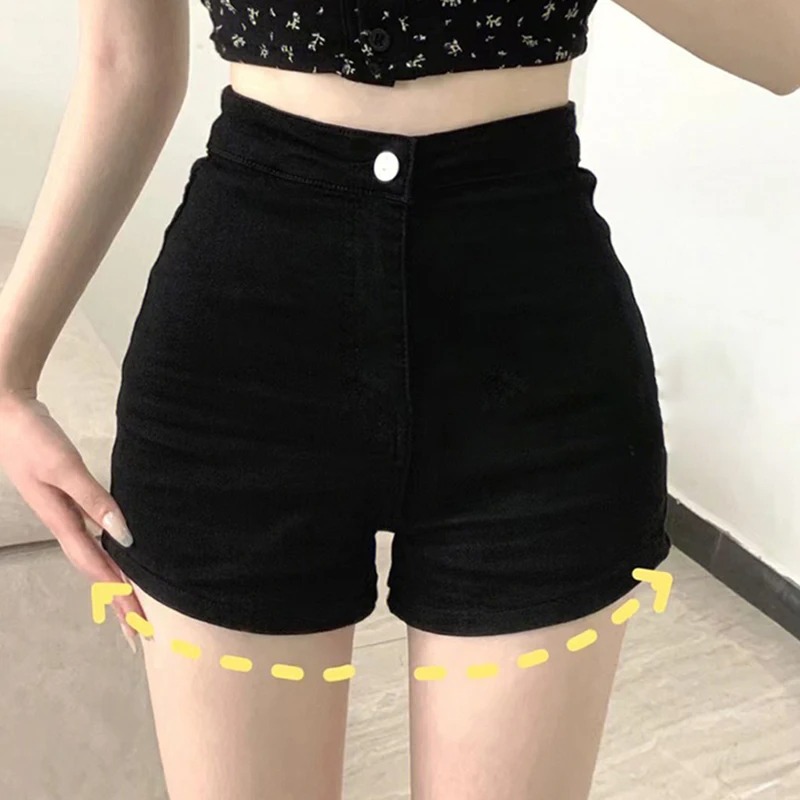 Women’s Black High-Waisted Ultra-Short Slim Fit Casual Tights Pants – Summer Petite Stretch Shorts