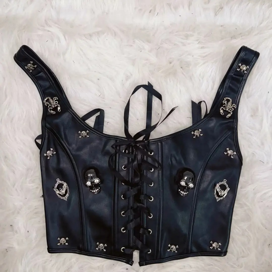 Women’s Gothic Skull Corset Tank Top – Y2K Punk Vintage Sexy Crop Top