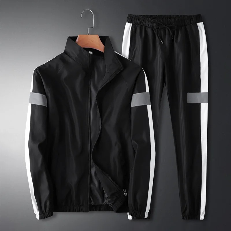 Men Reflective Patchwork Tracksuit Two Piece Hip Hop Sweatshirt Pants Set - Image 4