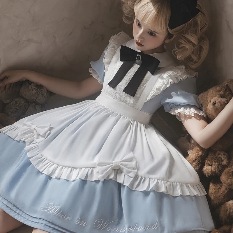 Sweet Lolita Wonderland Maid Dress Bow Lace Kawaii Two Piece Set - Image 7