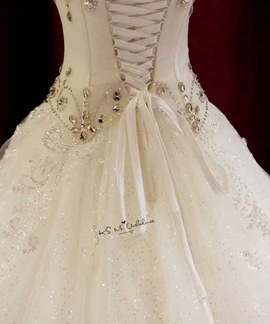 Plus Size Luxury Crystal Lace Princess Wedding Dress Corset Back - Image 4