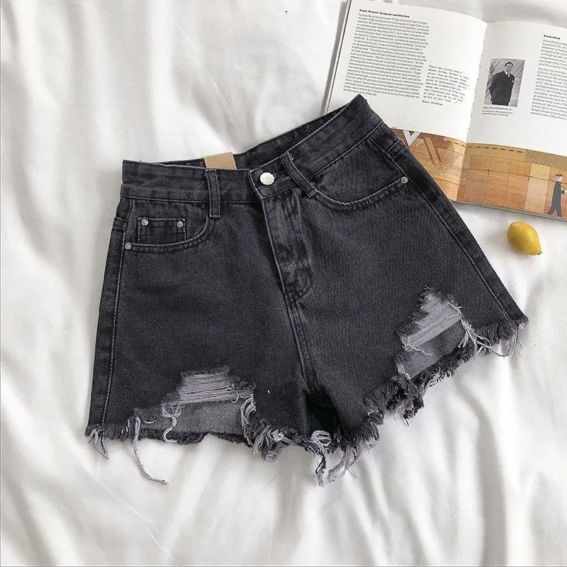 Women’s Korean Denim Shorts – High Waist Ripped Jeans with Pockets and Tassel Trim, Summer Y2K Casual Streetwear - Image 6
