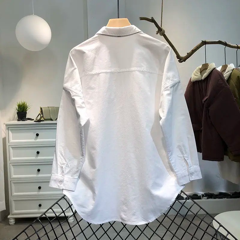 Oversized Cotton Button-Up Shirt for Women – Korean Style Pocket Blouse - Image 5