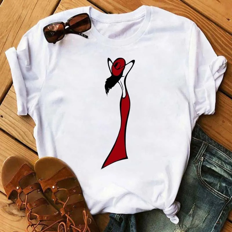 Harajuku Line Art T-Shirt – Cartoon Graphic Casual Women Tee