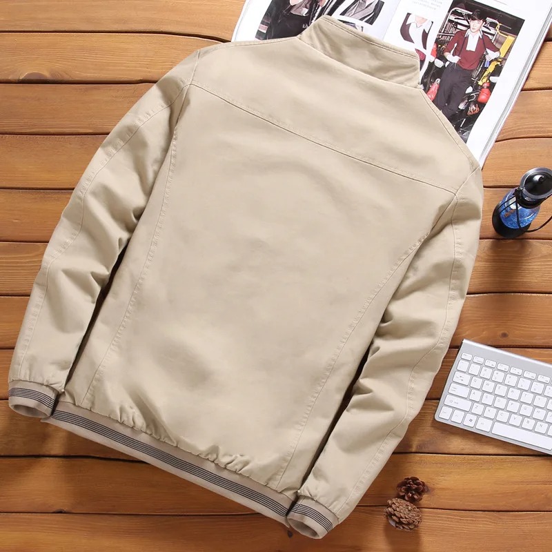 Men’s Cotton Bomber Jacket – Casual Stand Collar Slim Windbreaker Baseball Coat - Image 7