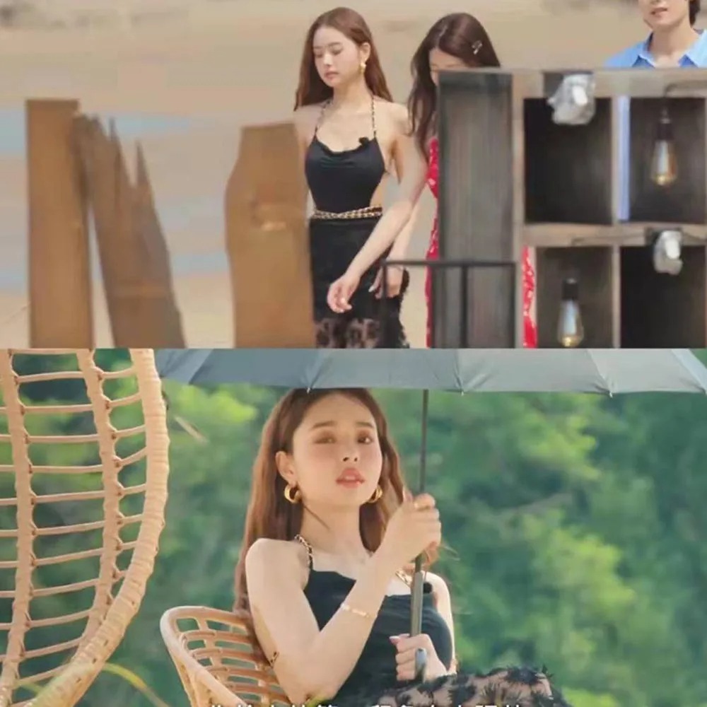 Korean Style Sexy Women Two Piece Bodysuit Skirt Set Gold Chain Mesh Outfit - Image 5